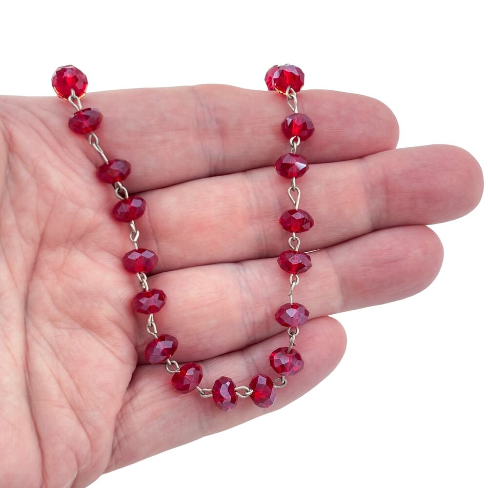 Vintage Sterling Silver 925 Red Glass Bead Necklace 19"
